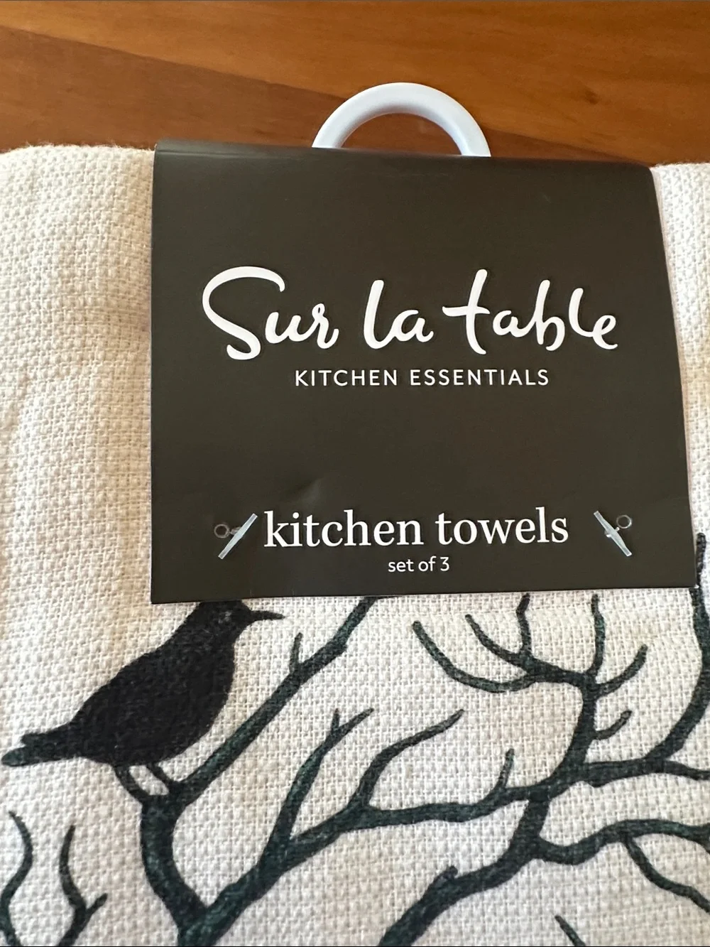 Sur La Table Halloween Cotton Kitchen Towel with Black Bird & Tree Print